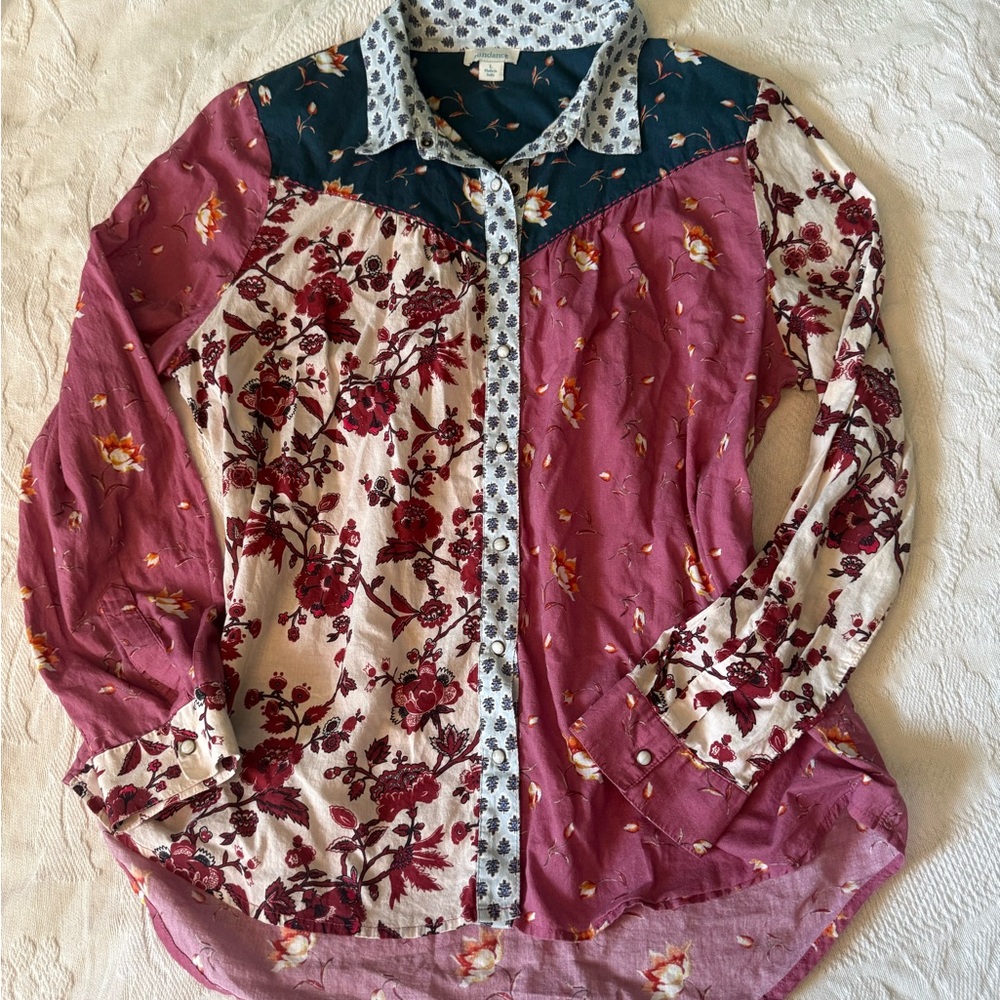 Sundance Patchwork Western Blouse Pearlized Butto… - image 1